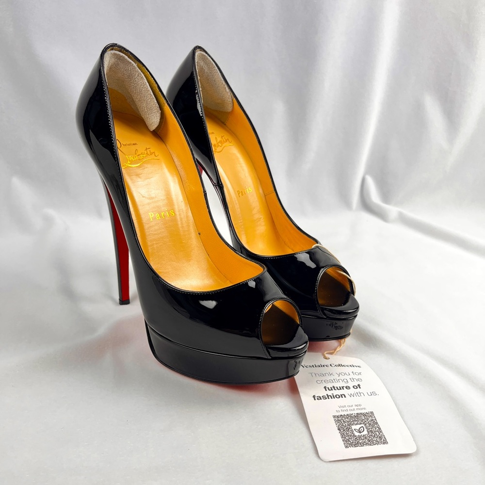 Christian Louboutin Black Patent Peep-Toe Heels